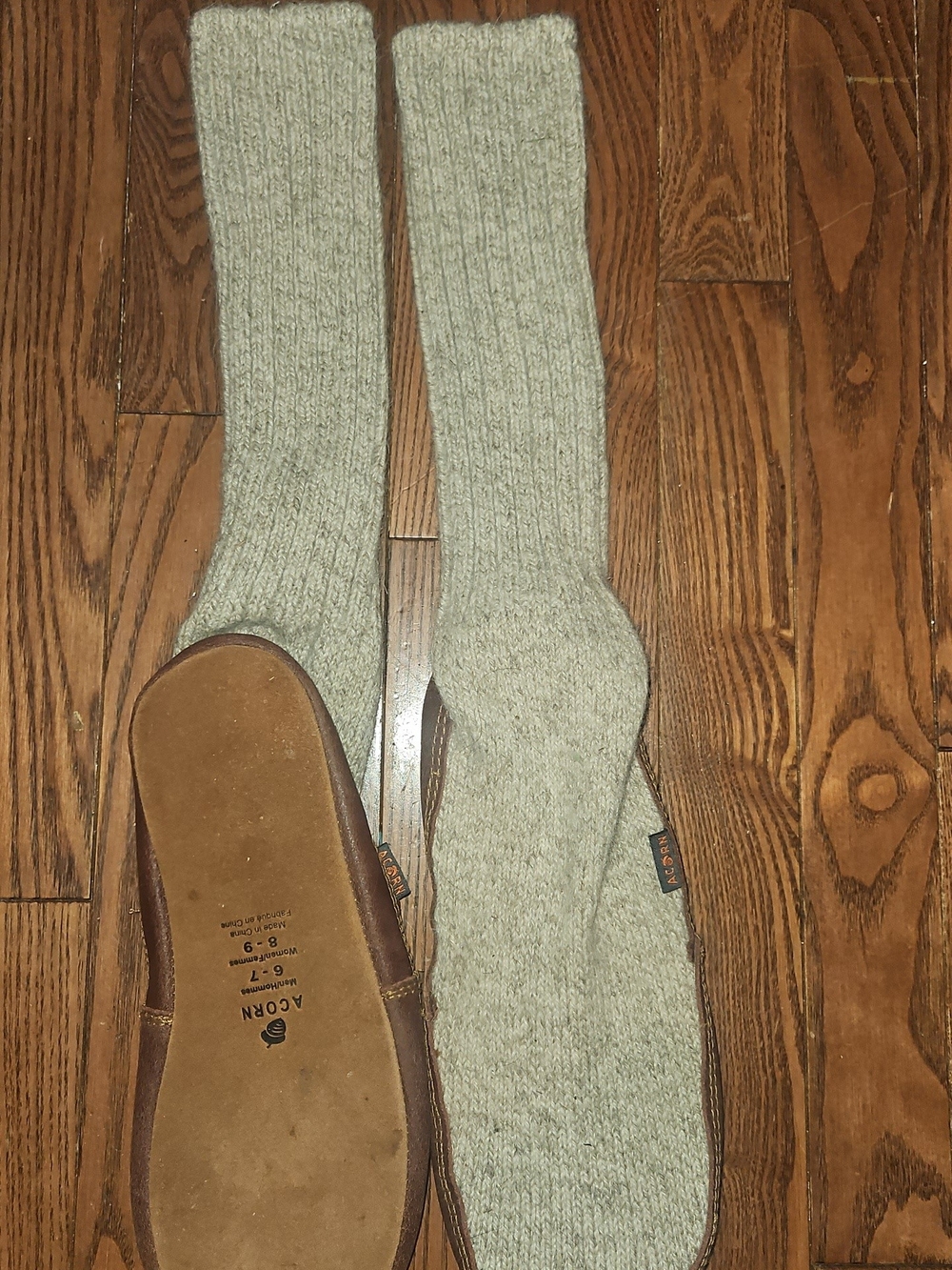 Acorn Light Gray Knit Wool-Blend Slipper Socks